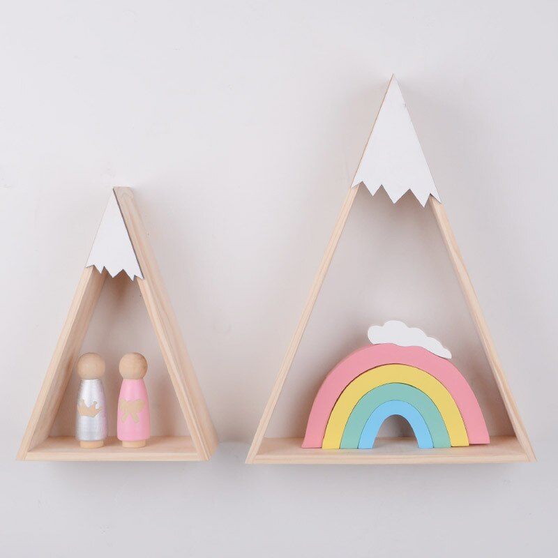 Estante de pared de madera para decoración del hogar, repisa flotante de estilo nórdico para habitación de bebé, montaña y nieve, JJJSN11451, 2 unids/set