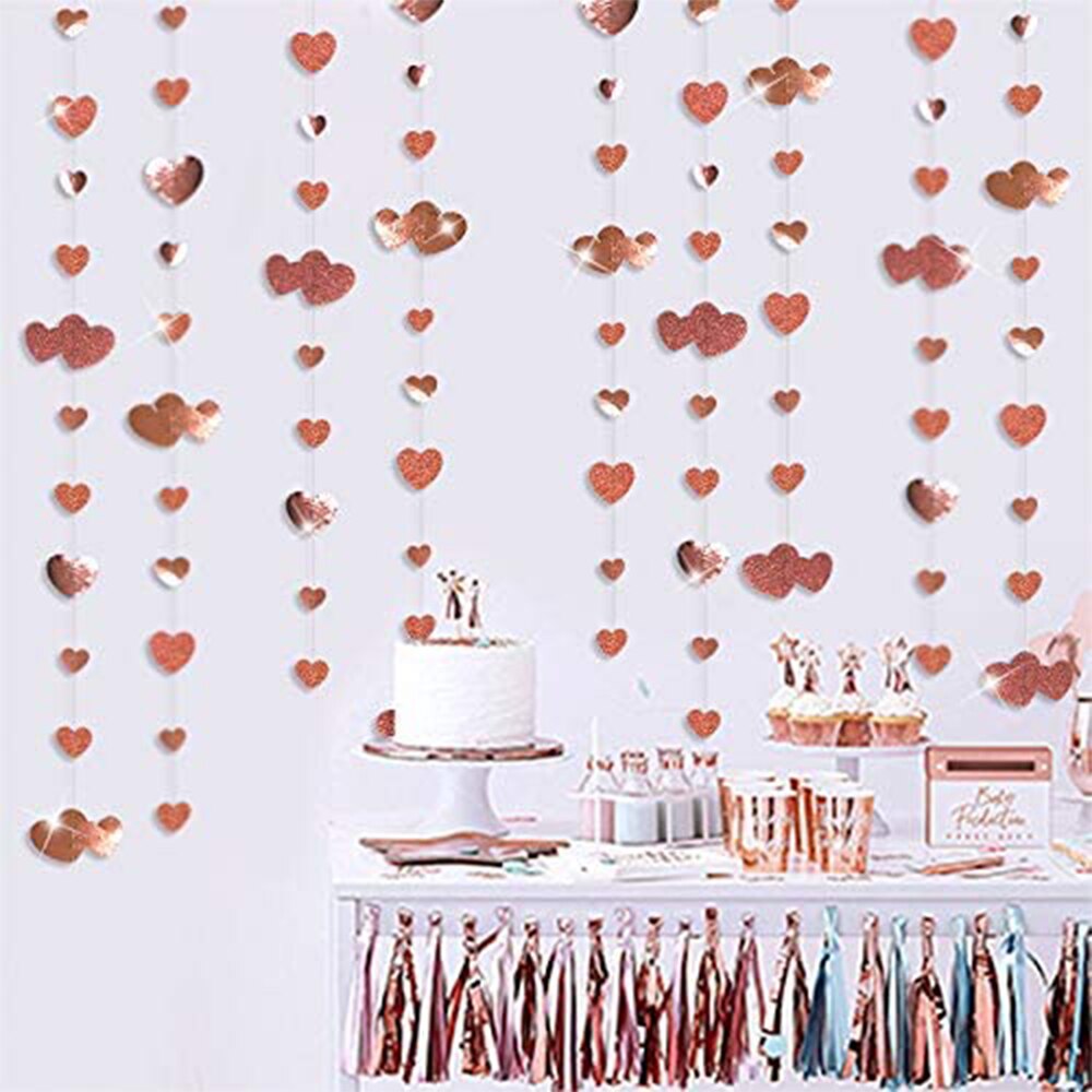 Rose Gold Herz Hängen Girlande Papier Liebe Form Streamer Banner für Bachelorette Engagement Hochzeit Valentines Party Dekoration