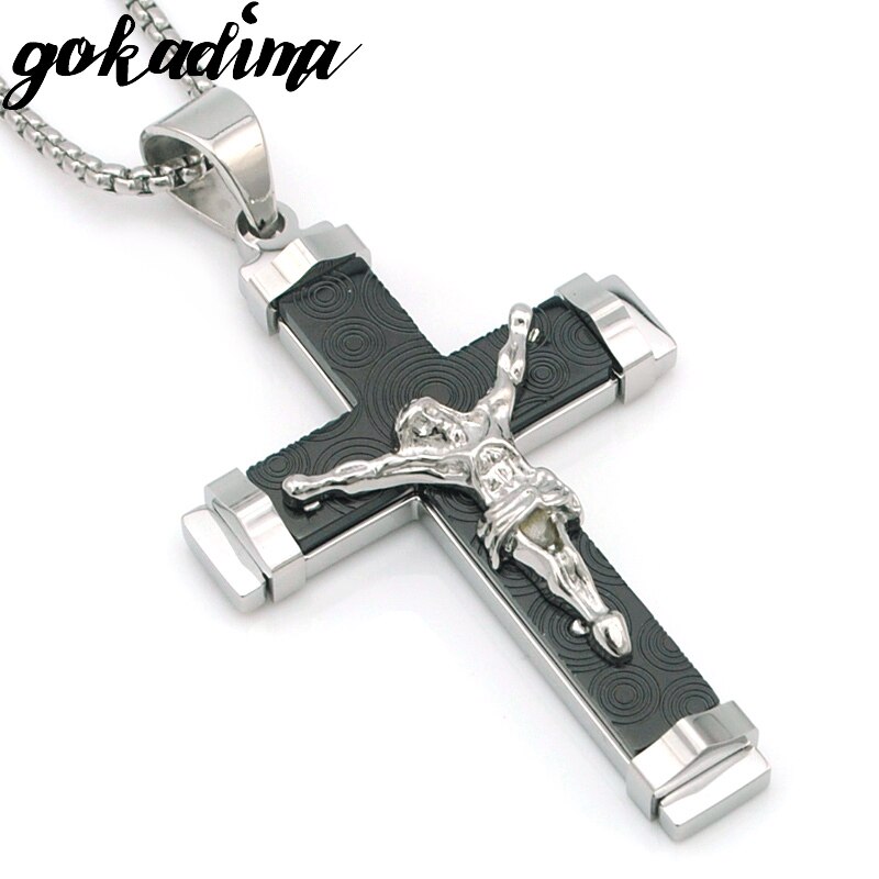 Party 316L Stainless Steel Jesus Cross Pendant Necklace Men Jewelry 20189 Round Pattern Crucifix Party Christmas P993