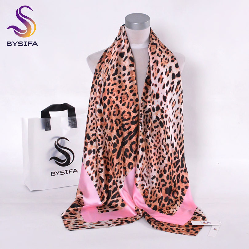 [BYSIFA] Roze Koffie Luipaardprint Dames Zijde Sjaal Mode Accessoires Grote Maat Vrouwen Moslim Hoofddoeken Wraps 130*130 cm