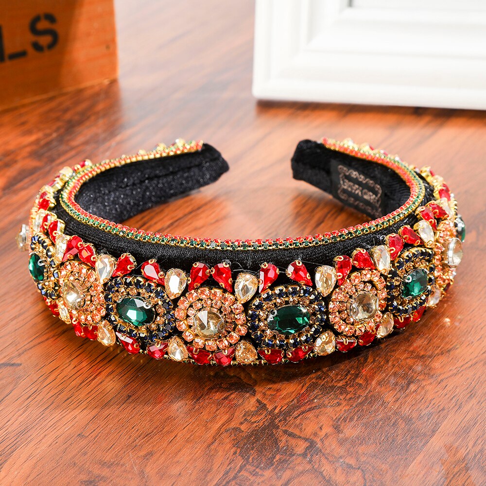 Molans prachtige grote gekleurde edelstenen hoofdband met brede rand, heldere diamantsteek, handmatige haarband, haaraccessoires voor vrouwen