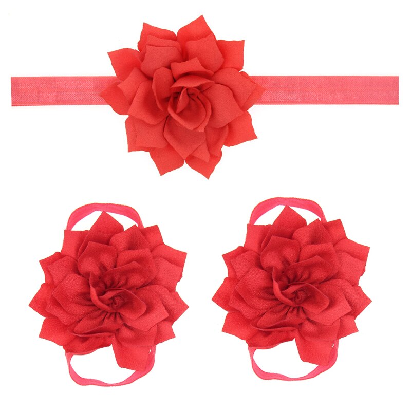 Sandalias de bebé con flores para cubrir zapatos descalzos, lazos de flores, zapatos de primeros pasos para niños, conjunto de diadema, accesorios de fotografía KFA11: KFA11-watermelon