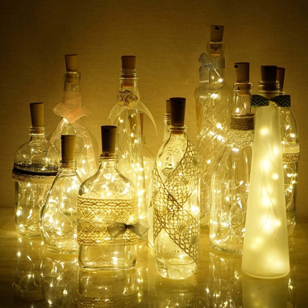 Batterij Aangedreven Guirlande Wijn Fles Verlichting Met Kurk 2M 20Leds Koperdraad Kleurrijke Fairy Lights String Voor Party bruiloft Decor