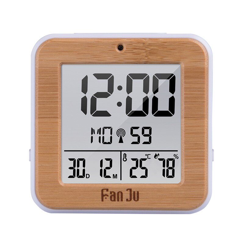 FanJu – réveil numérique LED, Radio DCF, double alarme, rétro-éclairage automatique, électronique, température humidité, Table, de bureau: Wood