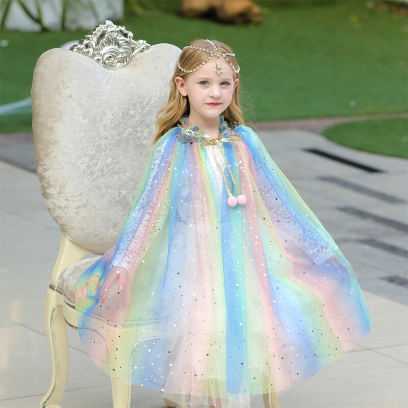 Capa de princesa colorida, capa de princesa con lentejuelas brillantes, vestido de fantasía de princesa, disfraz de , ropa de niña