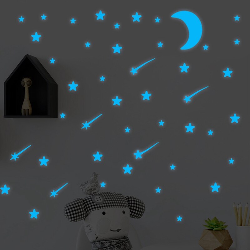 108Stck Blau Leuchtende Sterne Mond Zauberstab Aufkleber glühen in das dunkel Decke Zauberstab Aufkleber freundlicher Schlafzimmer Dekor Glitzernde Sterne aufkleber