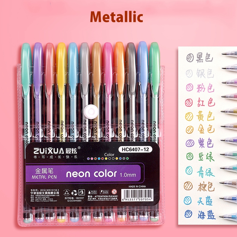 Bolígrafos de Gel de colores brillantes metálicos para la escuela, oficina, libro para colorear para adultos, diarios, marcadores artísticos de dibujo, bolígrafo de , 12/24 Uds.: Gris claro
