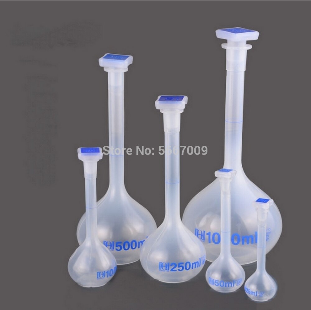 25ml to 1000ml Lab Long Neck Clear White Plastic Volumetric Liquid Measuring Flask shake bottle High temperature resistant