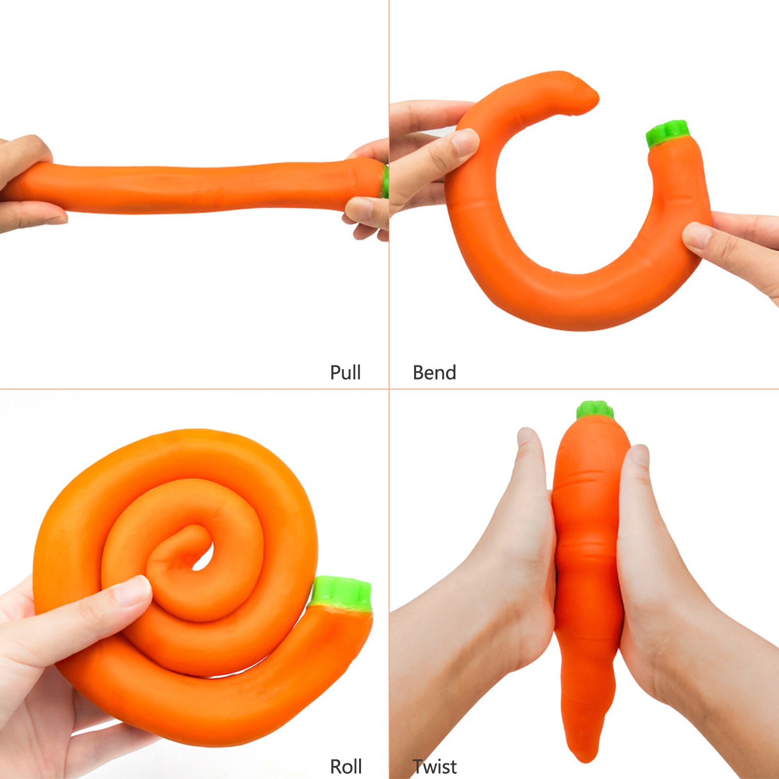 Stretchy Banana and Carrot Stress-Relief Toys Fidget Toys Stretchy Glue-Sand Filled Rubber Banana and Carrot Sensory Toys