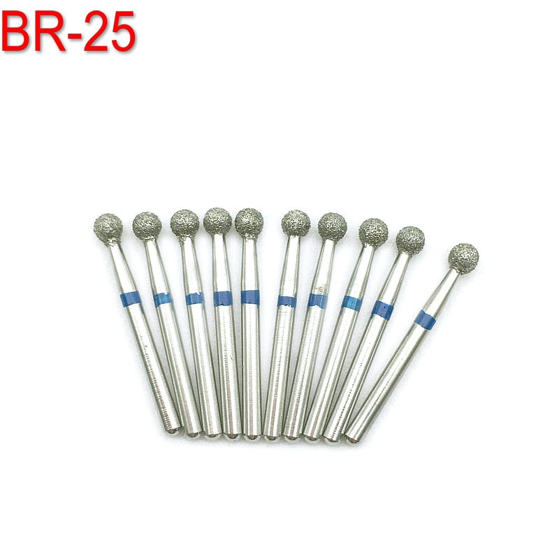 10 pces broca de burs de diamante de laboratório dental fg 1.6mm dia-burs brocas para handpiece de alta velocidade médio BR-25