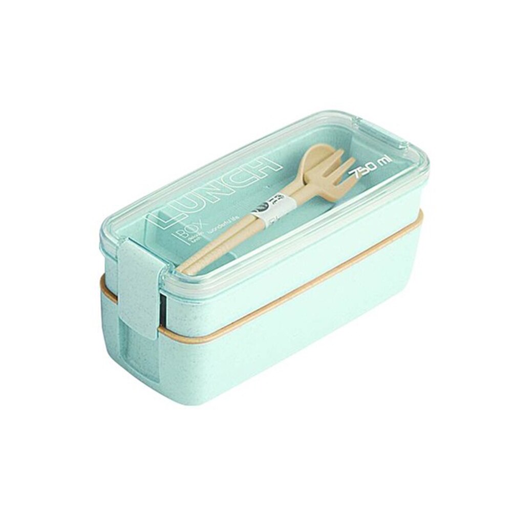 Health Material 2 Layers Lunch Box Microwavable Eco-Friendly Tableware Wheat Straw 750ml Lunchbox Japanese Bento Food Container: green