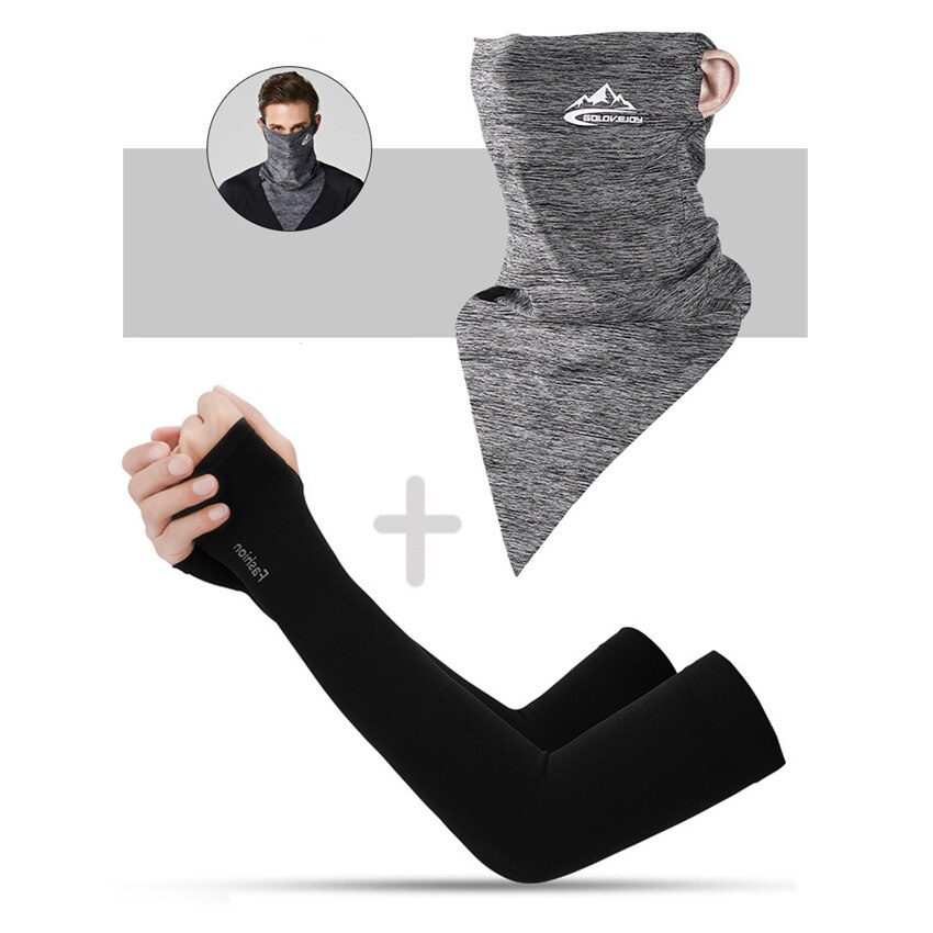 Summer Men Scarf Ice Silk Anti-sweat Headwear Outdoor Cool Sun-proof Face Mask Elastic Wind-proof Anti-UV Bandana Fast: Scarf and Sleeves C