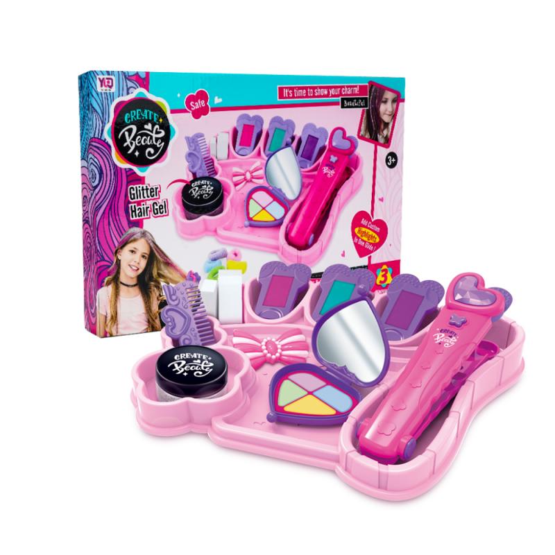 12pcs/set Girls Makeup Set Princess Washable Cosmetics Make Up Set Kids Pretend Game Children Make-up Toy Kids Girls: Hair style