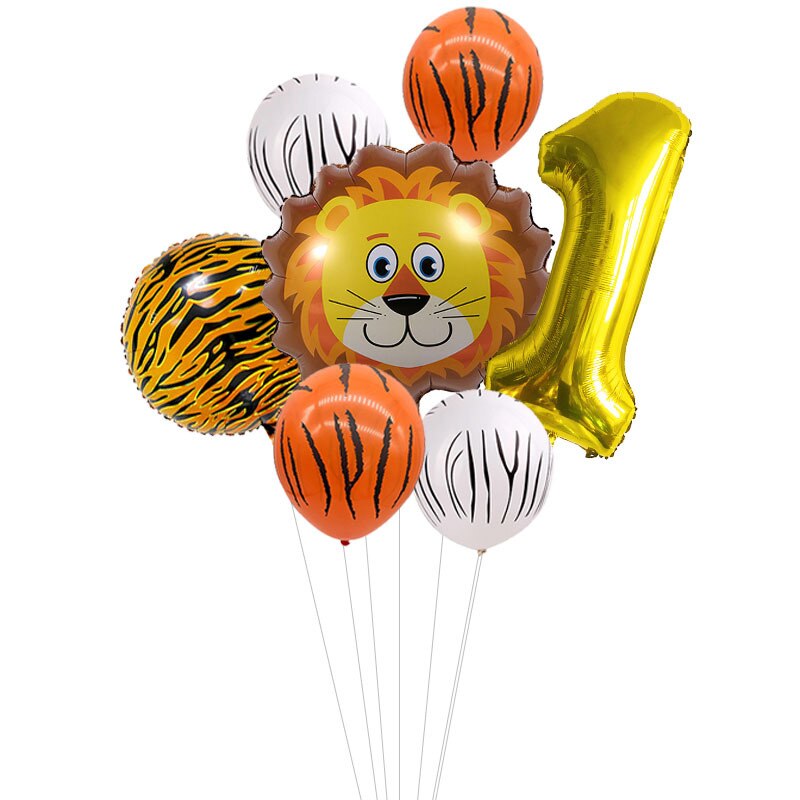 Kids Animal Birthday Party Balloons First Birthday Safari Animal Balloon Bouquet Jungle Animal Ballons Digital Balloon: gold 1