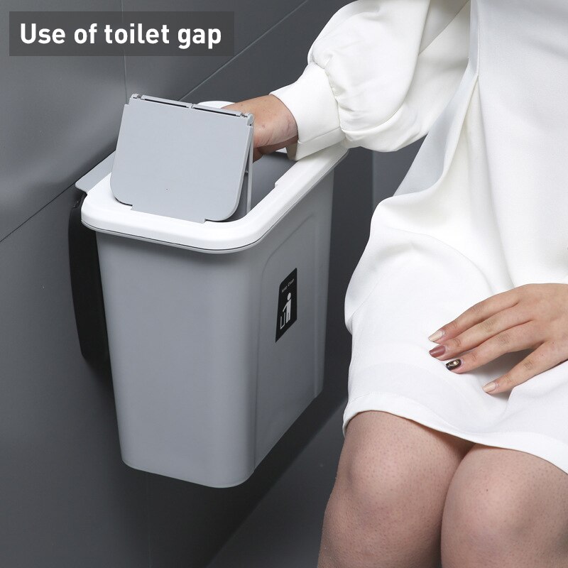 Wall Mounted Trash Can Bin With Lid Waste Bin Kitchen Cabinet Door Hanging Trash Can Recycle Dustbin For Bathroom Toilet Garbage
