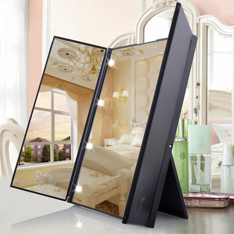 Tri-Fold Miroir De Maquillage avec Lumière LED Portable Voyage Compact Miroirs de Poche Voyage Plier Miroir Cosmétique NShopping: Default Title