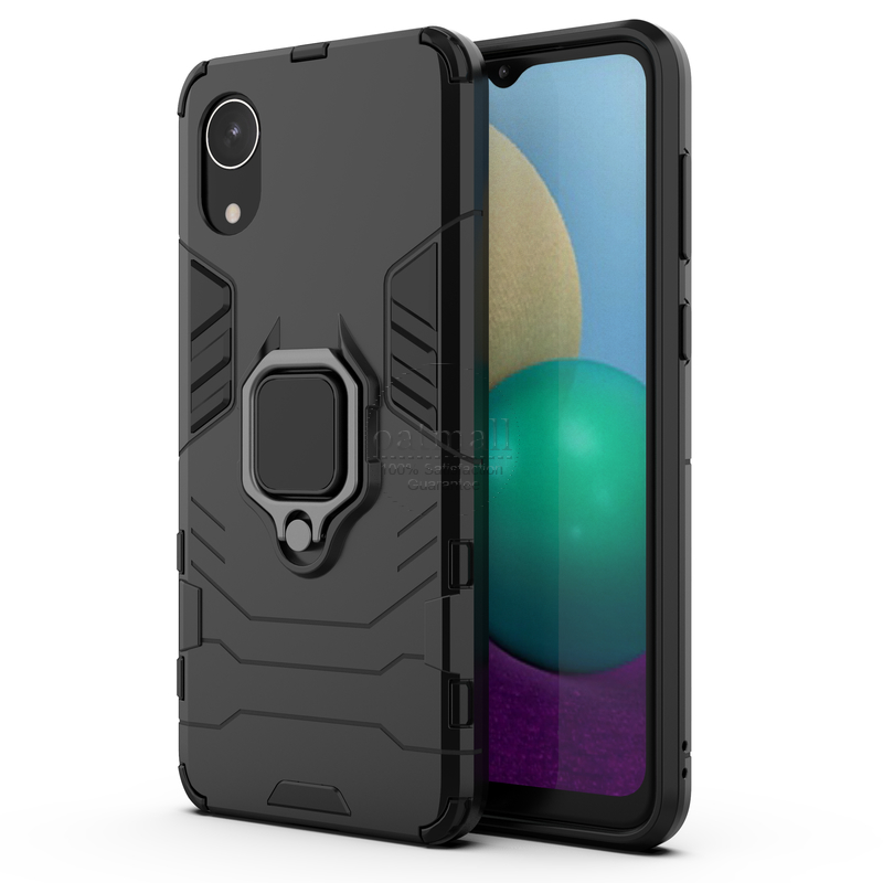 Voor Samsung Galaxy A03 Core Case Hybrid Robuuste Armor Kickstand Metalen Vinger Ring Shock Proof Cover Voor Samsung A03 Core gevallen: Black