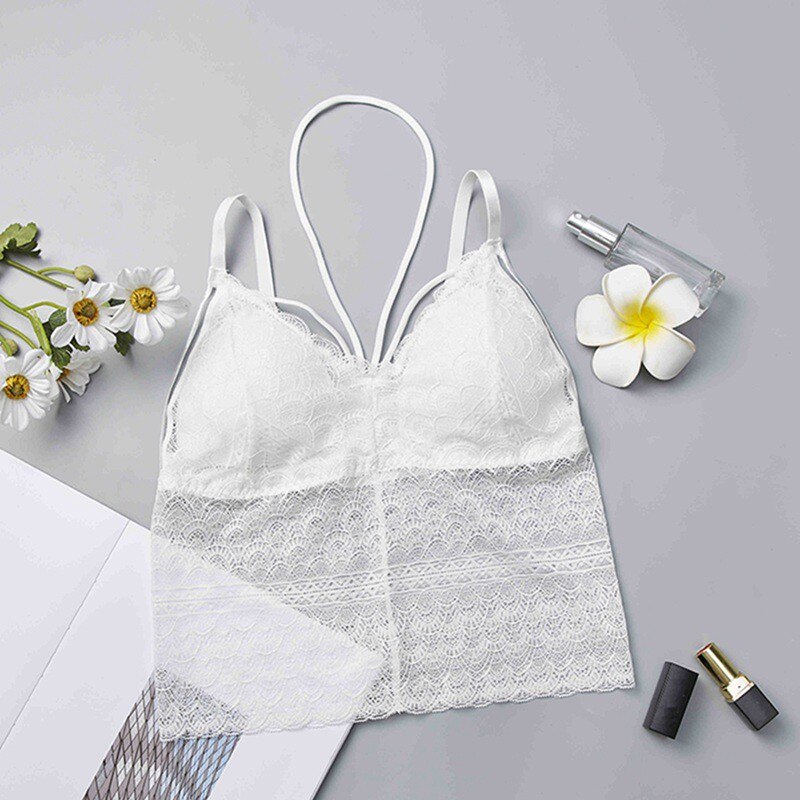 Women Lace Strap Wrapped Chest Shirt Top Summer Crop Top Ladies Camisole Bralett: White