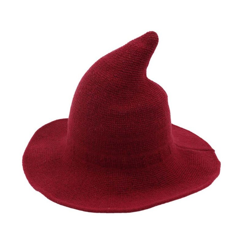 Witch Hat Wizard Kinitted-Wool Hats Adult Costume Party Accessory Halloween Masquerade Cosplay Cap