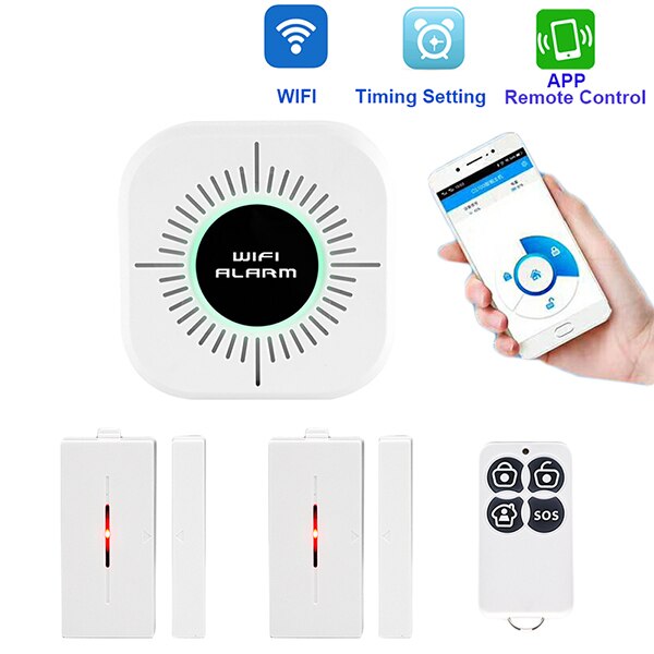 Wifi hjemmealarmsystem kits app kontrol android ios hjem sikkerhed sikkert system med pir sensor dør vindue detektor alarm sensor