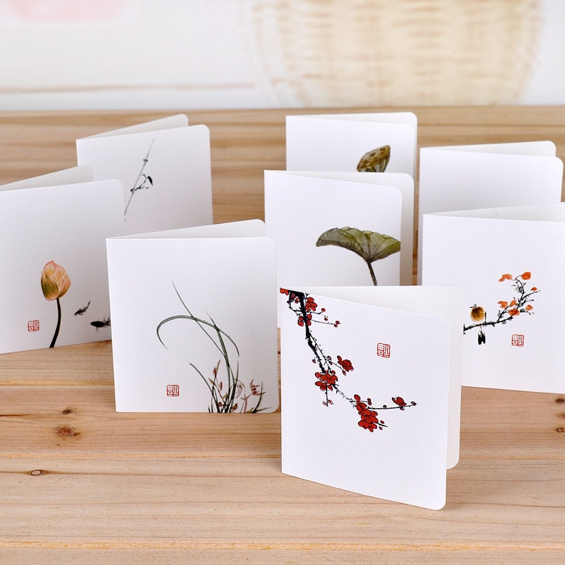 10 Pcs Christmas Cards Greeting Cards Postcards Message Chinese Style Card Simple Classic and Fresh Folding