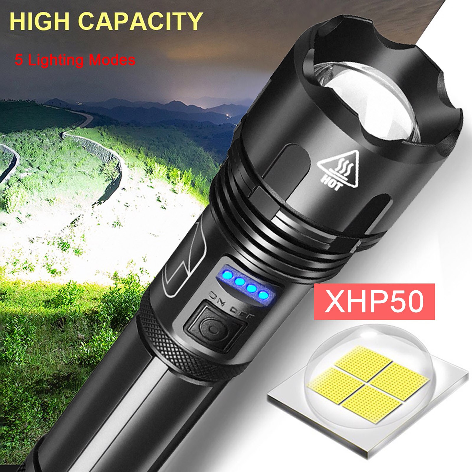 Multi function strong light flashlight Powerful LED Flashlight XHP50 Torch USB Rechargeable Waterproof Lamp Ultra Brigh