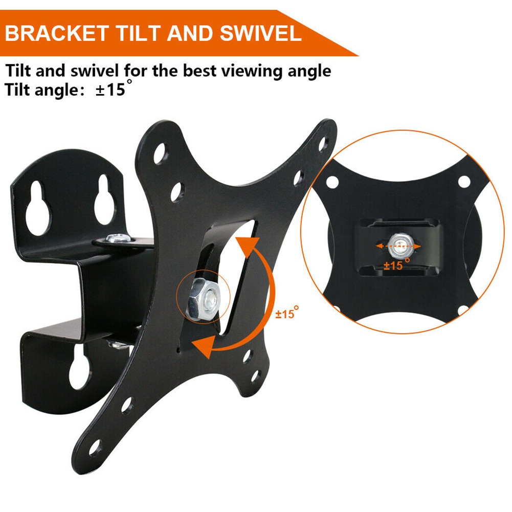 Swivel Home Adjustable Tilt TV Wall Mount Monitor Stand Black Easy Install Bracket Durable Holder For Computers Universal Steel