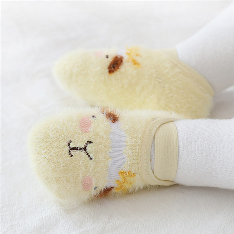 0-3T Autumn Baby Floor Socks Toddler Girls Boys Warm Non-slip Socks Infant Kids Cute Bear Bunny Fur Socks Winter