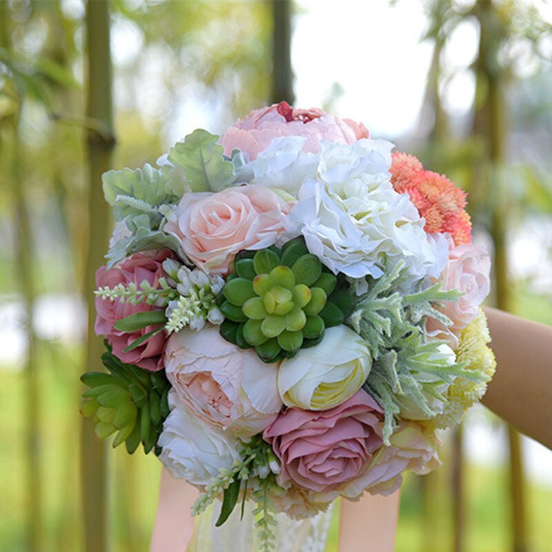perfectlifeoh Wedding Bouquet Romantic Bridal Bouquet Succulent Plants Bouquet Chic Wedding Flowers Silk Flowers: Default Title