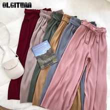 Koreaanse Vrouwen Wijde Pijpen Broek Losse Hoge Taille Effen Broek Casual Verticale Zachte Plisse Broek Broek Femme