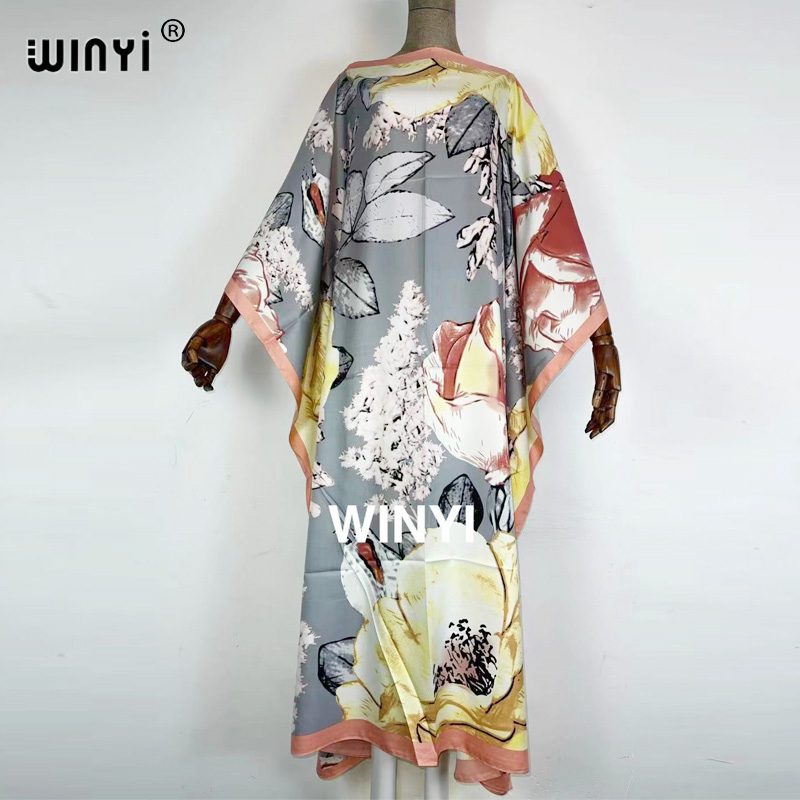MIddle East robe femme kaftan Women Sexy Boho Summer Casual stwill Floral Evening Party Beach Long Maxi Dress rayon silk dress: army green