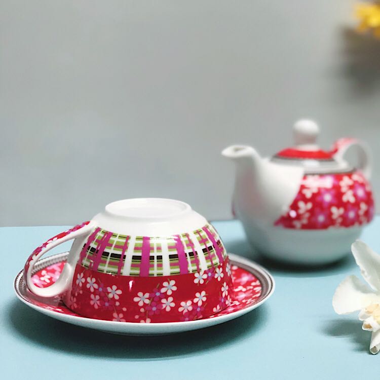 Chinese red ceramic mother-and-child teapot cup stacking pot one serving coffee milk afternoon tea cup pot and saucer 3pcs/set