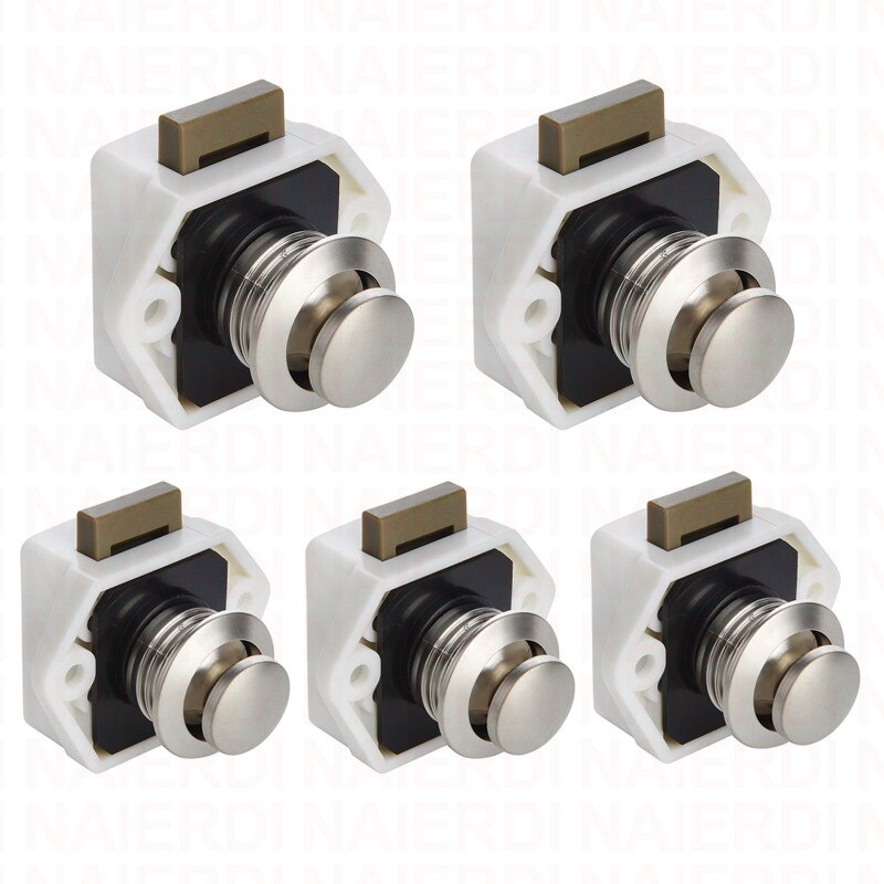 NAIERDI 5PCS Camper Car Push Lock RV Caravan Boat Motor Home Cabinet Drawer Latch Button Locks For Furniture Hardware: Satin Nickel