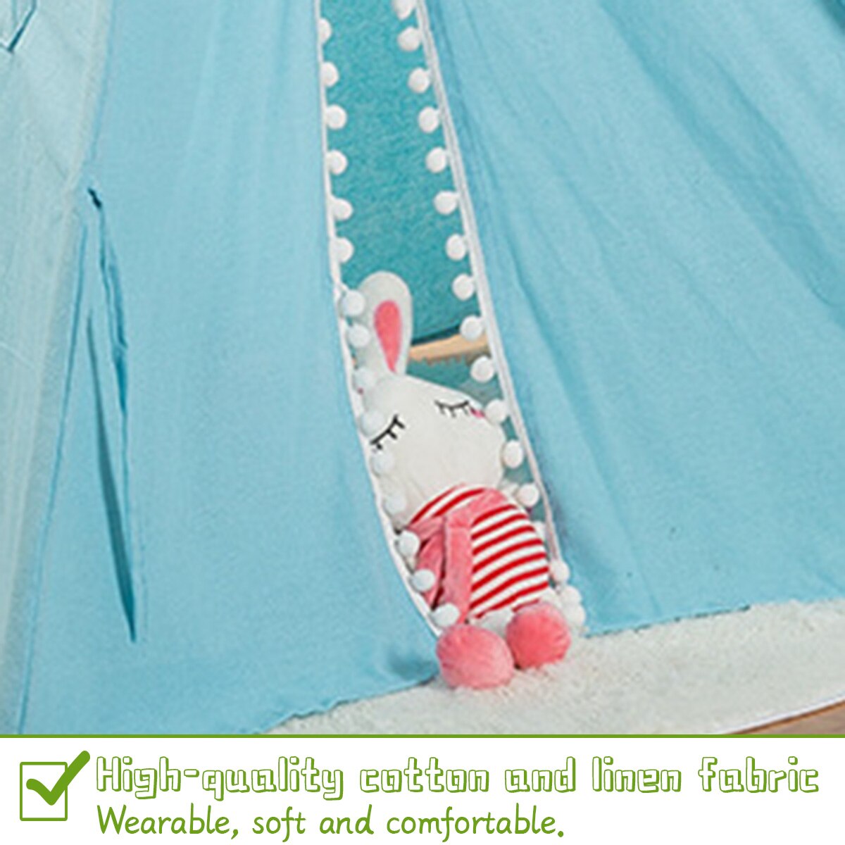 135cm Tipi Tent for Kids Play-Tent Teepee House Wigwam Room Children's Tent Game-House Triangle Teepee Fur ball Sleeping Dome