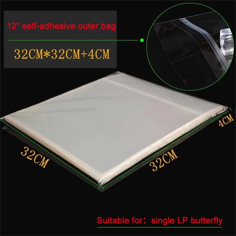 50 pces opp gel registro capa protetora 12 &quot;32.3cm * 32cm para o jogador da plataforma giratória lp vinil registro auto-adesivo registro saco