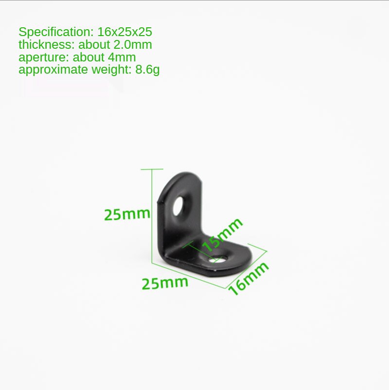 Zwart Ijzer Hoek Code Verdikte Laminaat Beugel L-Vormige Beugel Connector Meubilair Tafel En Stoel Hoek Ijzer Hoek Beugel: 2.0mm 16x25x25