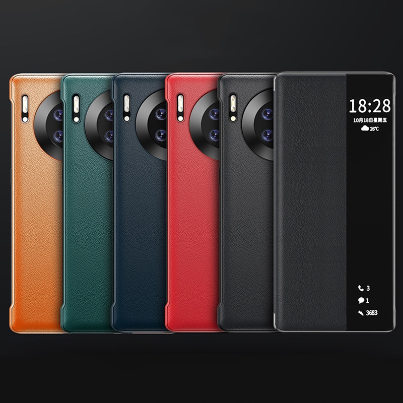 Luxury Leather Smart View Flip Case For Huawei Mate 40 Pro Mate40 Mate40pro 40pro 5G Global Version Magnetic Phone Cover