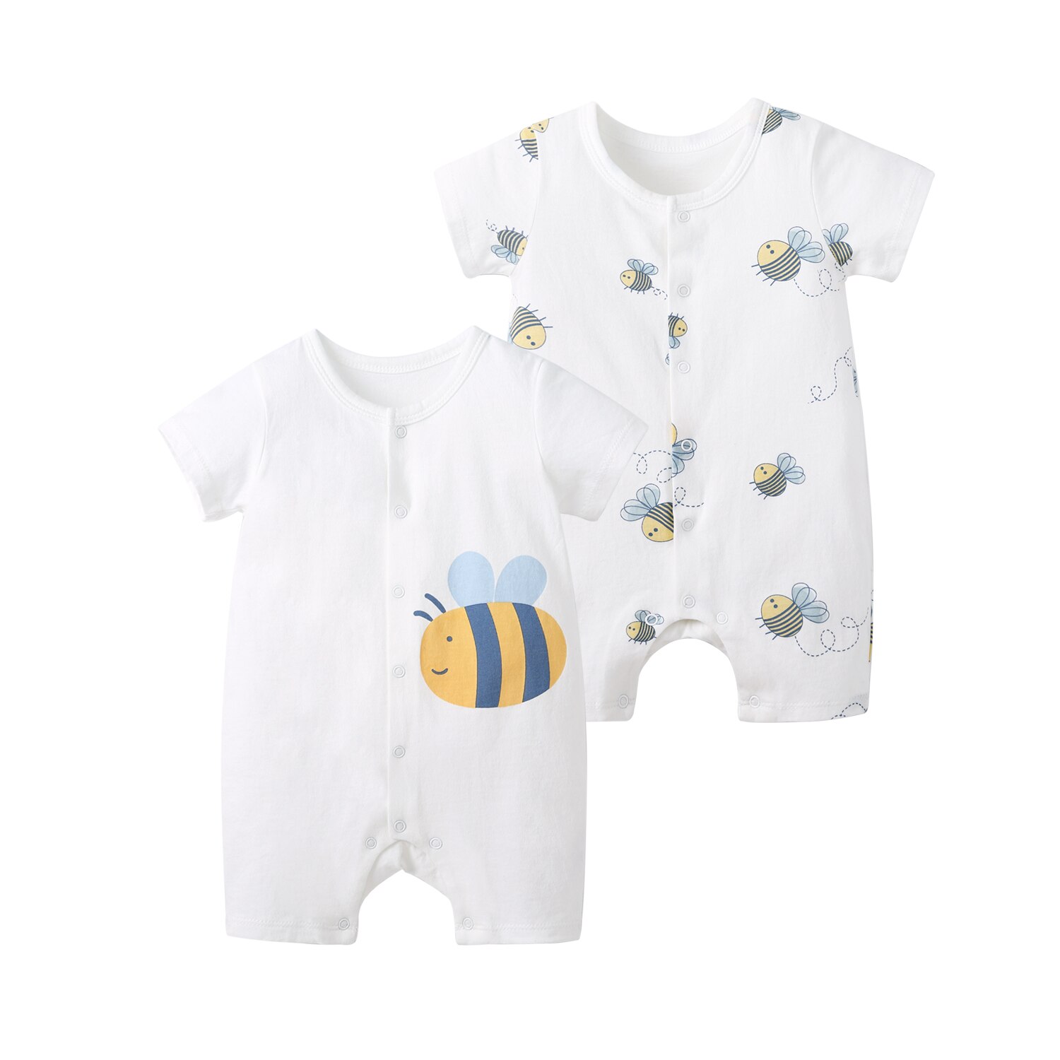 Pureborn 2-Pack Pasgeboren Unisex Baby Tees Cartoon Bijen Baby Jongen Meisje T-shirts Katoen Korte Mouw Tops Kleding Zomer kleding: 2 Pack Rompers / 9-12 Months