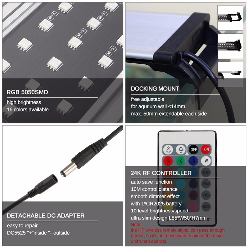 90 Cm Aquarium Led Aquarium Licht Voor Aquarium Verlichting Rgb Afstandsbediening Led Aquarium Verlichting Met Uitschuifbare Braceket