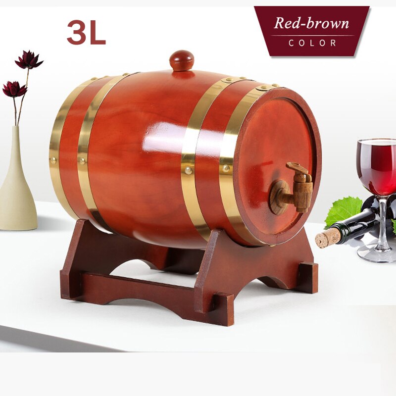 Barril de vino de madera de 1,5/3L, equipo de cerveza de roble, Mini barril de cerveza, grifo para Barril de cerveza, dispensador para Ron, olla, Whisky, vino: 3L Red-bronw