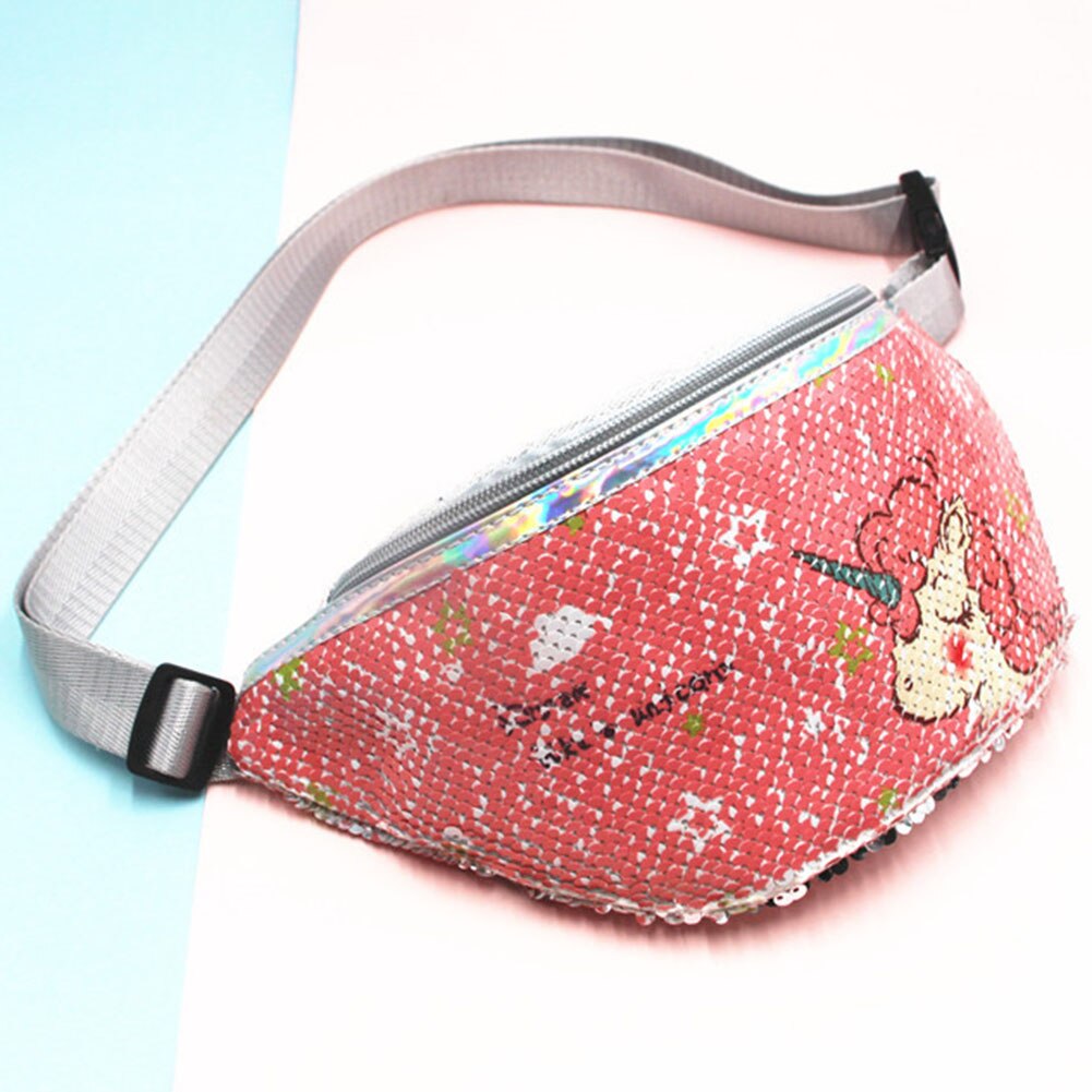 Kids Sequins Printing Unicorn Waist Bag For Women Fanny Packs Girls Shoulder Bag Travel Mobile Phone Bags