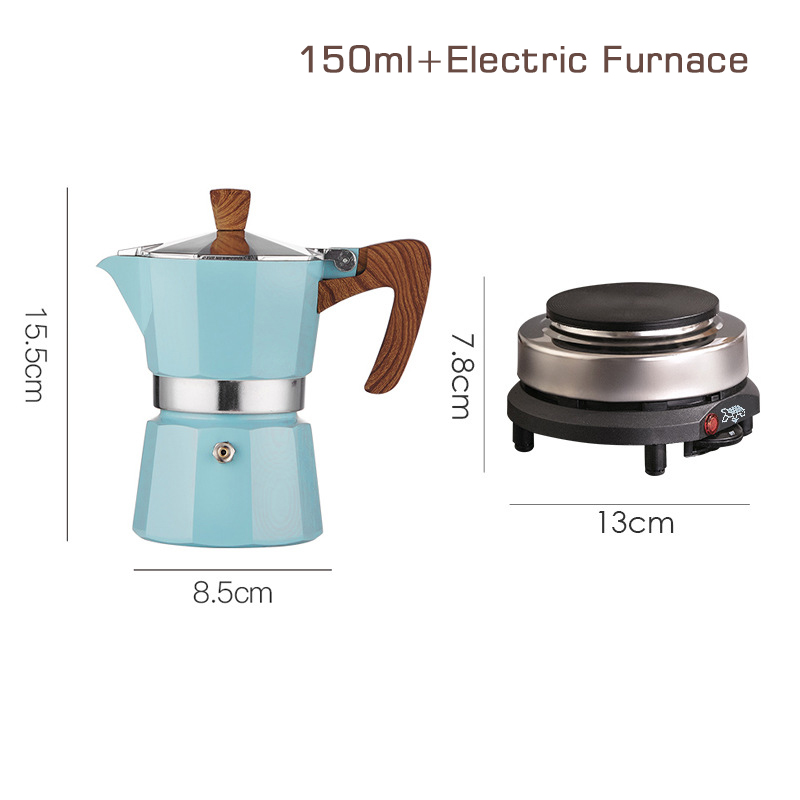 Przenośny ręcznie parzony ekspres do kawy kuchenka elektryczna zestaw dziesięciopunktowy zestaw do mokki do parzenia kawy w domu mała włoska ekstrakcja: Blue Suit