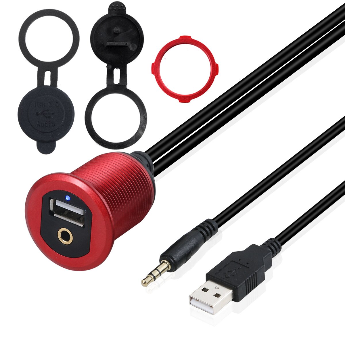 Led lys usb & 3.5mm aux forlenger innfelt kabel , 1/8 aux bil sykkel båt motersykkel ledning 1m/3ft/100cm: Rød