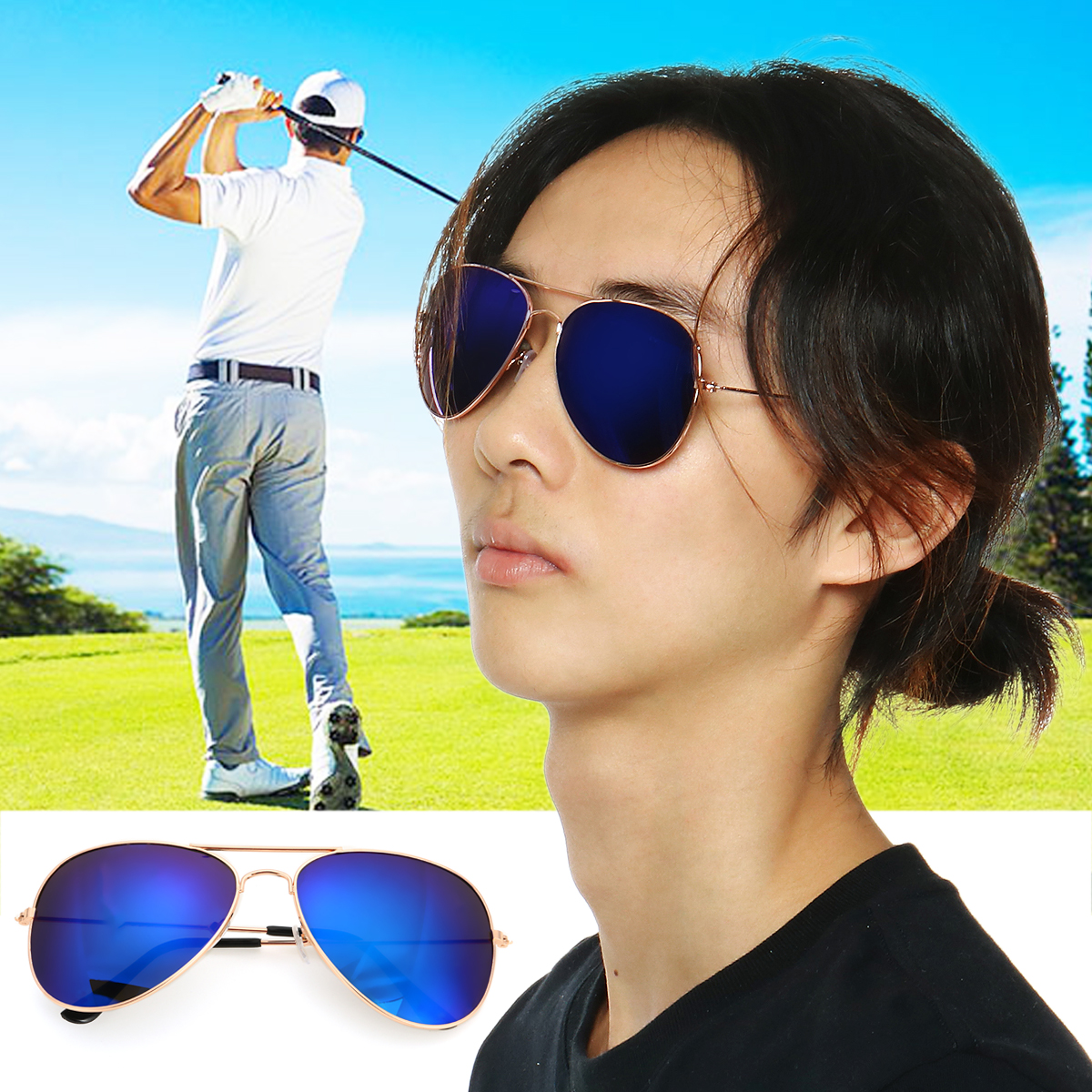 Gafas de sol Retro para hombre, buscador de pelotas de Golf y pesca, anteojos protección para la vista, accesorios de Golf, lentes azules, gafas deportivas