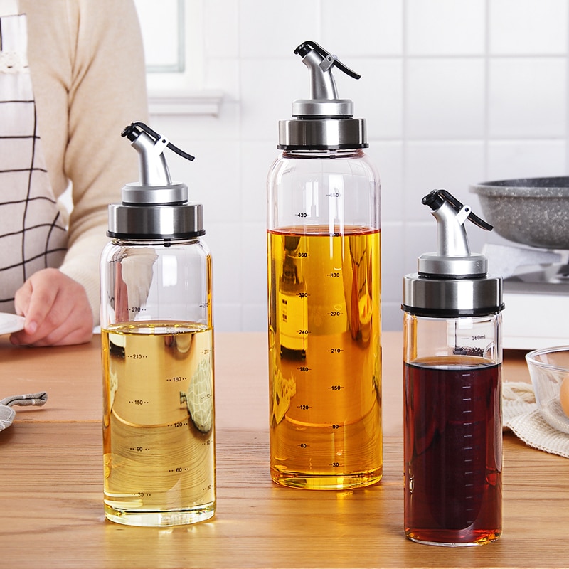 Botella de aceite para condimentos de cocina, botellas de vidrio de almacenamiento para aceite y vinagre, dispensador de aceite para accesorios de cocina
