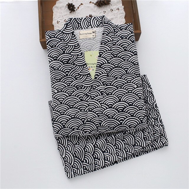 Yukata-Conjunto de pijama japonés de algodón puro para hombre y mujer, ropa de casa de manga larga, traje de Kimono tradicional para verano y otoño: 8 / M