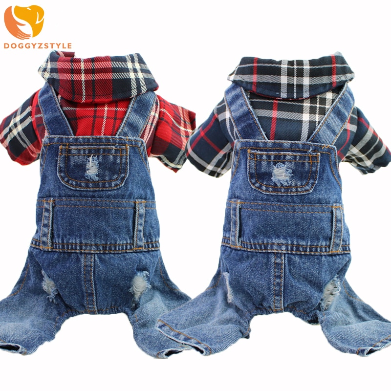 Blue Pet Denim Jumpsuit Dog Jeans Overalls Cool Plaid Coat Jacket for Puppy Cat Cowboy Jeans Clothes for Dogs Yorkies Chihuahua