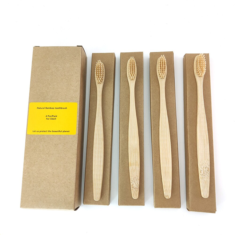 4Pcs Toothbrush Soft Bristle Wooden Tooth Brush Natural Bamboo Handle Dental Oral Care Eco Friendly Travel Tooth Brush: 1198-M-1