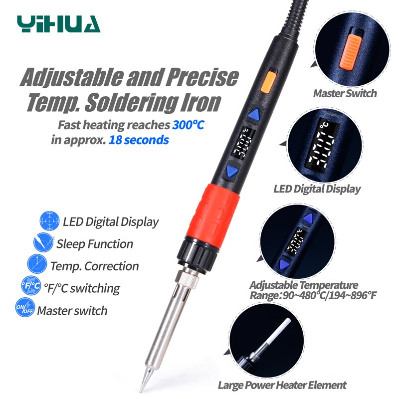 YIHUA 928D-III 65W 90W 110W Large Power Optional Soldering Iron Adjustable Digital Temperature Display Electric Soldering iron