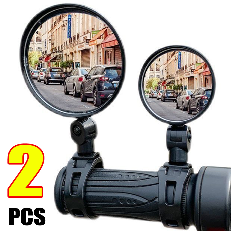 2 pçs/set espelho retrovisor auxiliar da bicicleta ajustável girar grande angular espelho convexo guiador montar ciclismo espelhos retrovisores